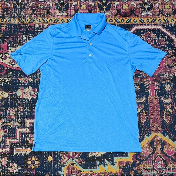 Greg Norman Shark Play Dry Blue Performance Knit S/S Golf Polo Shirt Mens L - Picture 1 of 1